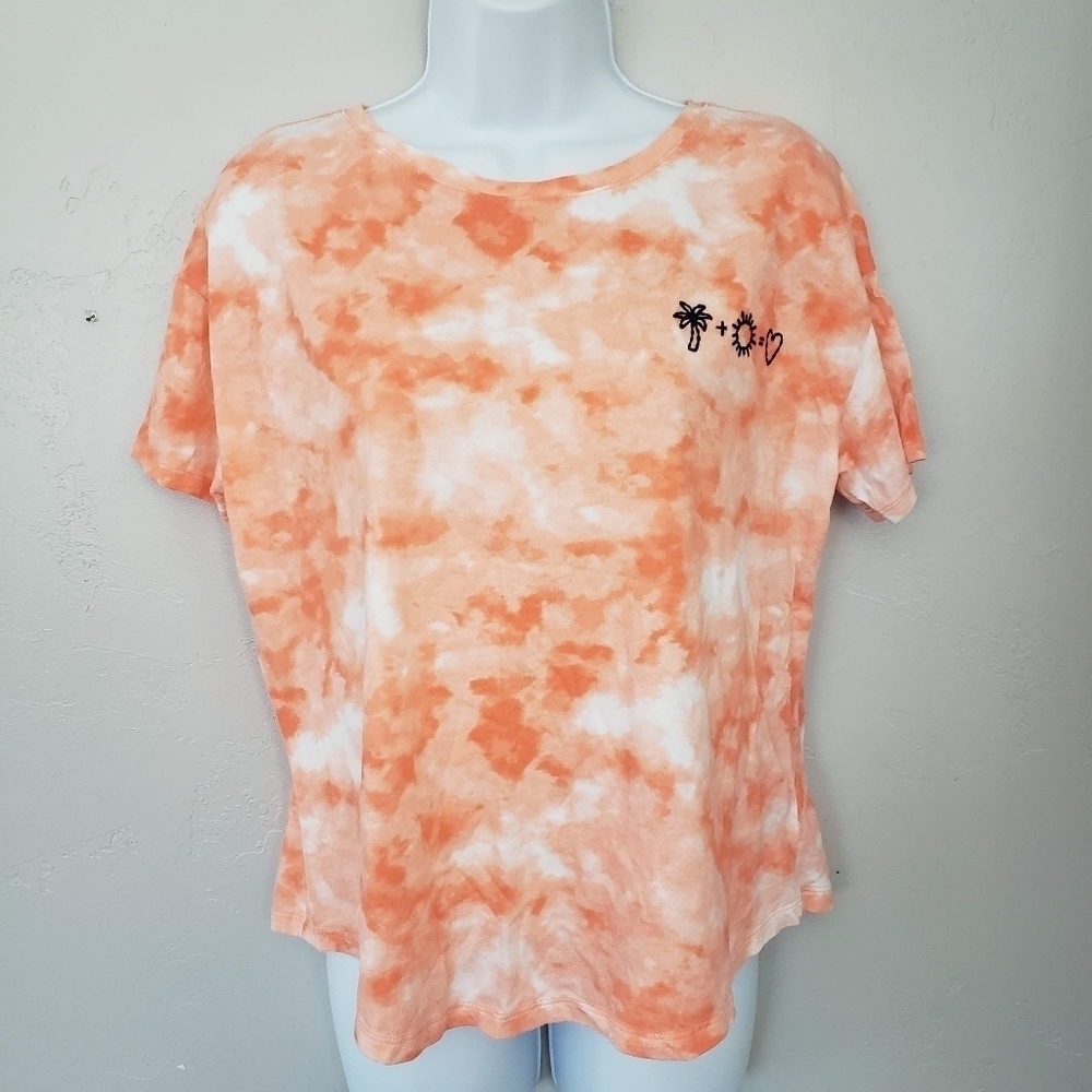 Old Navy The Easy Tee Medium Orange White Tie Dye Short Sleeve Shirt Palm Tree